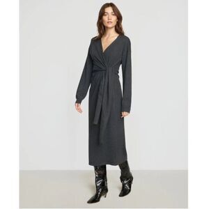 Modern Citizen Lenese Front Wrap Dress Midi Long Sleeve Gray Minimalist Women L